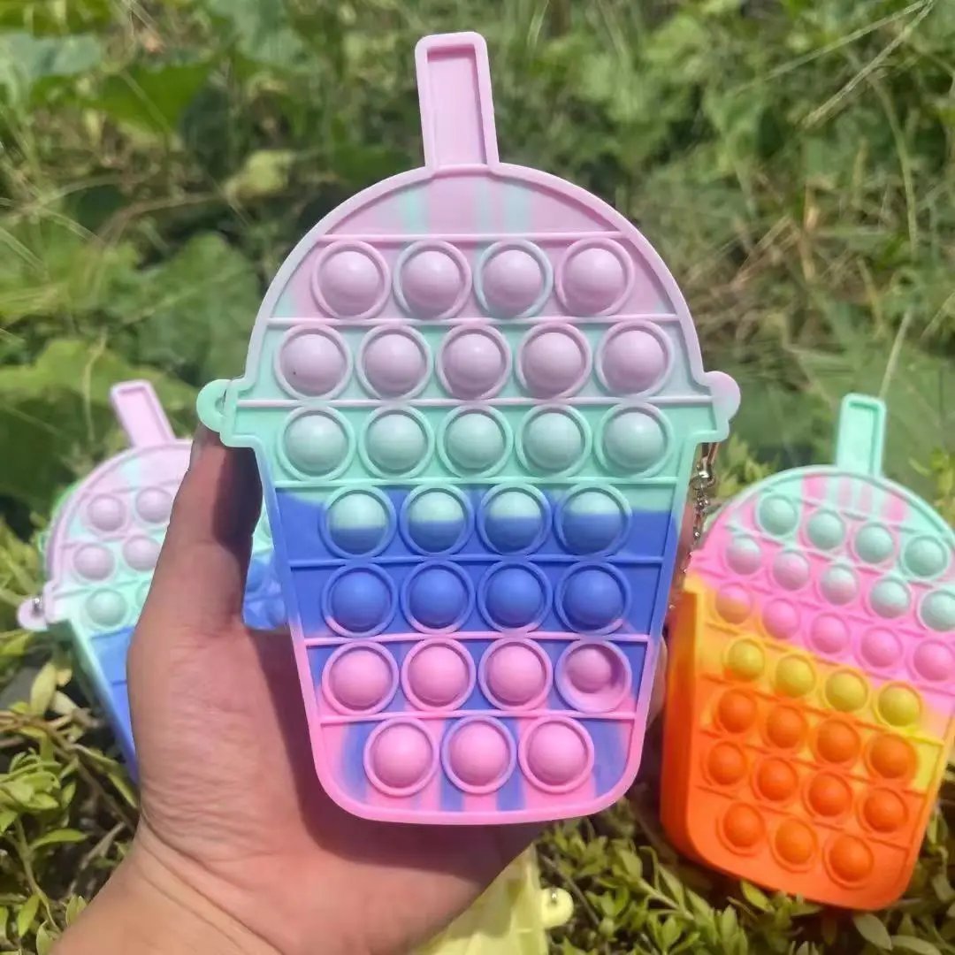 new style sensory fidget toys kids bags silicone stress reliever pop bags it chain shoulder bag