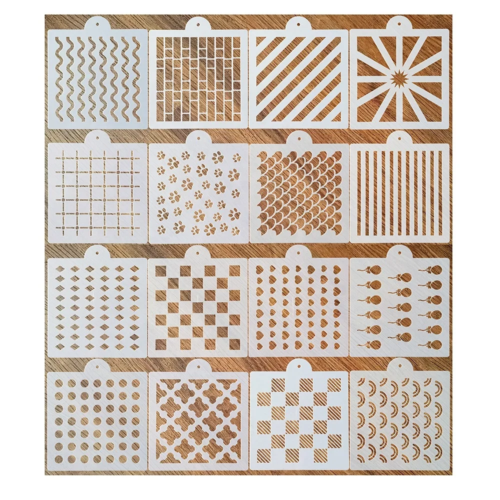 Wholesale 16 pieces small MOQ Cupcake Custom Flexible Fondant Plastic Cookie Cake Decorating Stencils Cake Stencil Template