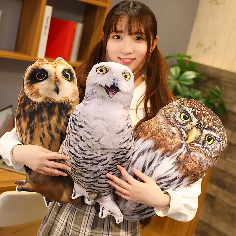 promotional customized soft stuffed 3-colour plush owls pillow wild animal toy with big eyes