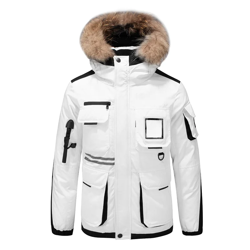 YAJIANUO 2022 Mens Custom Parka Coat High Quality Detachable Hooded Faux Fur Parka for Men