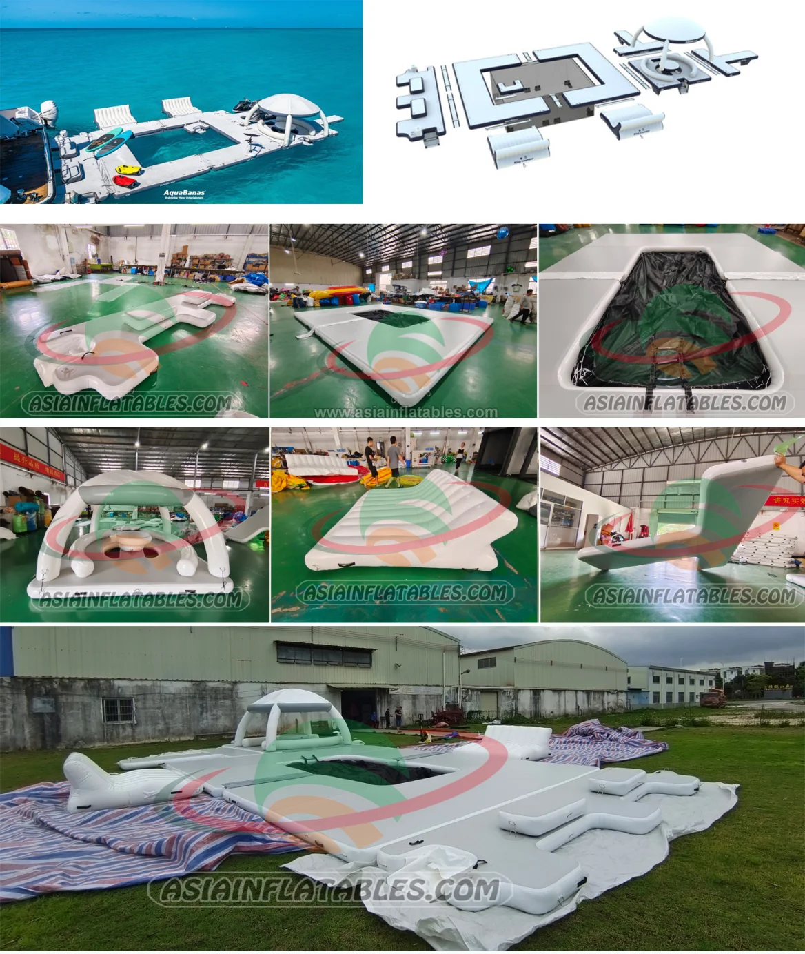 Water lake comfortable floating island inflatable dock platform aqua party