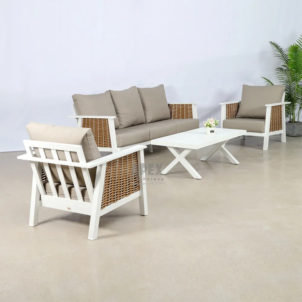 Garden Furniture Premium foam fill the cushion Hand weaving with synthetic rattan Waterproof Fabric Sofa Set
