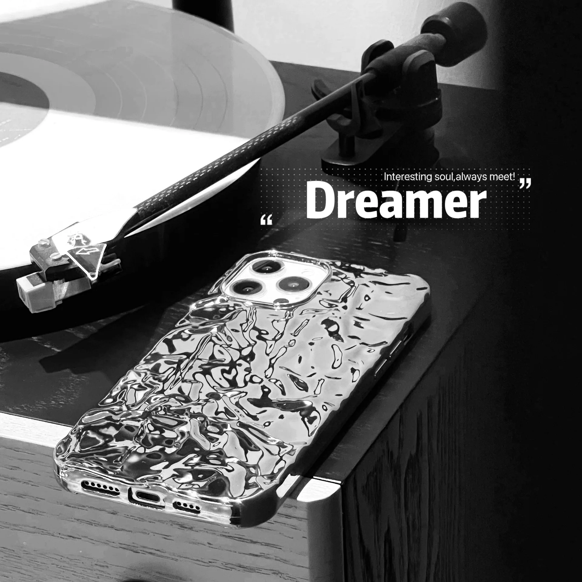 Luxury Fashion Silver Tin Paper Phone Case for iphone 14 13 11 12 Pro Max Water Ripple Liquid Metal Shockproof Soft Cover