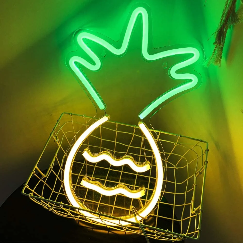
Amazon Hot Freeshipping Pineapple LED Neon Signs Bedroom Wall Decor USB Powered Christmas Party Neon Custom Sign 