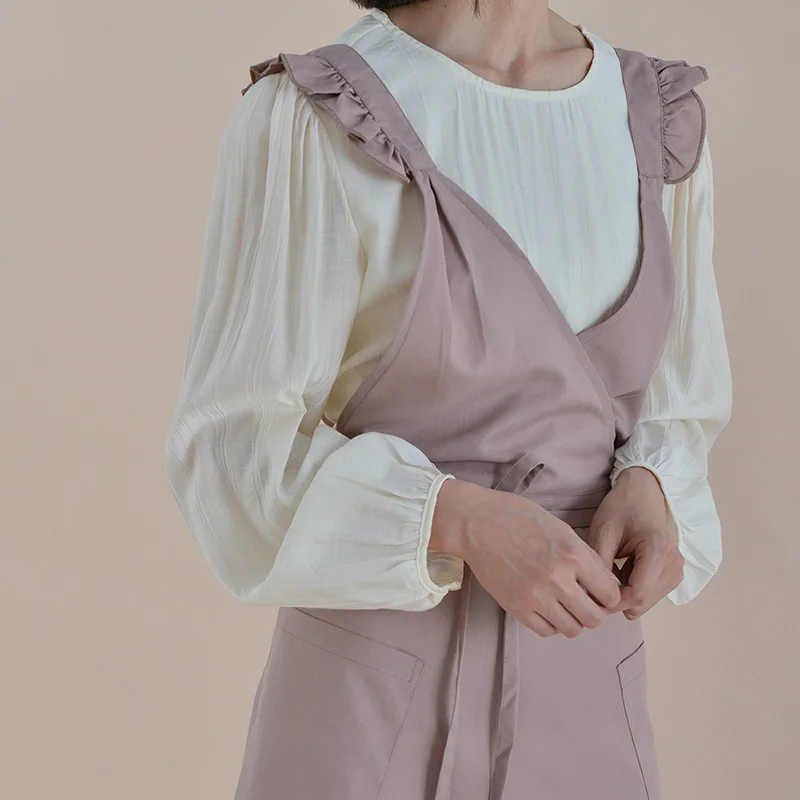 New Arrival Fancy Korean Waterproof Adjustable Cotton Linen Apron for Kitchen Salon Studios