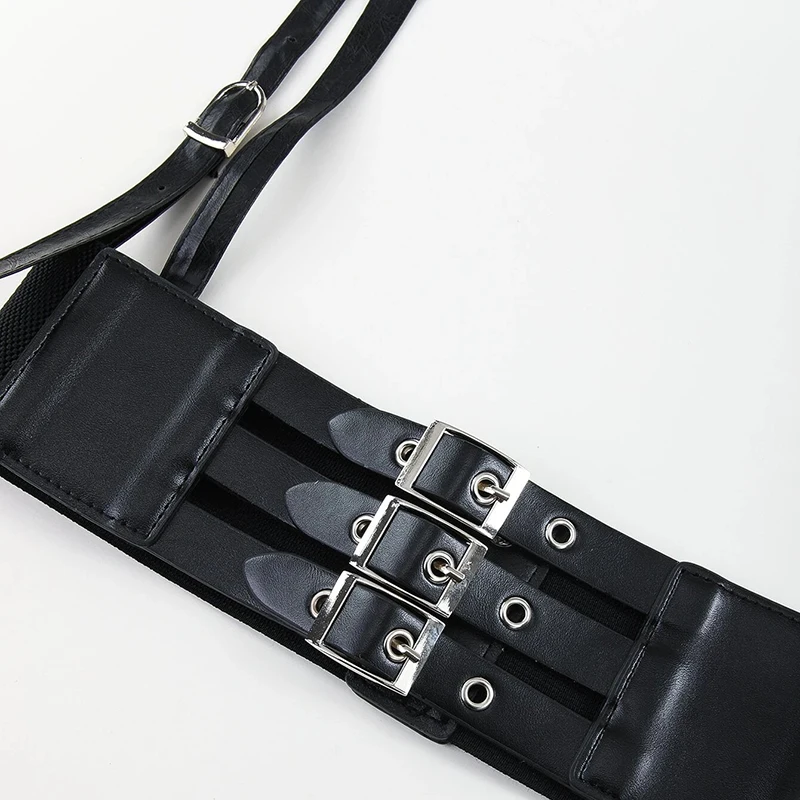 Personality Retro Women Three Layer Buckle Girdle PU Leather Harness Body Bondage Belt Shirt Dress Harness Belt