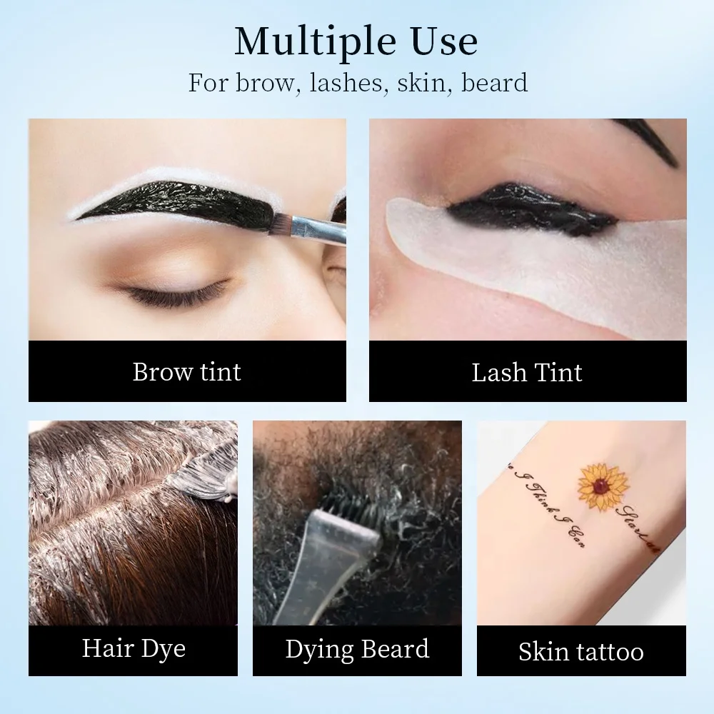 Black Brown Colors Henna Brow Kit Professional Eyebrow Semi Permanent Tint Dye Brow Skin Tint Henna Eyebrow Tint Kit Eyebrow Gel