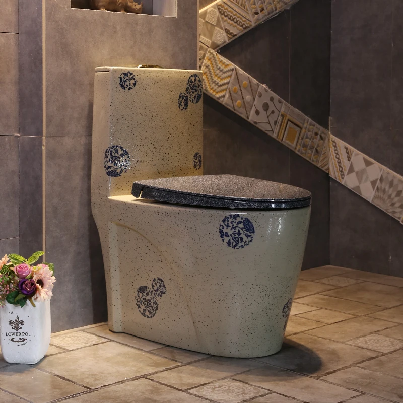 Siphon Toilet Retro Ceramic Art Toilet Toilet for Sale Household Porcelain Chinese Water Saving Antique Blue One Piece CE Modern