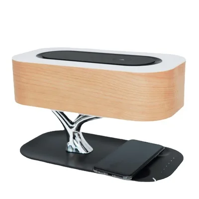 Wooden Tree of Light Bedside Lamp Touch LED Wireless Charging Table Lamp With Speaker For Bedroom Study Living Room