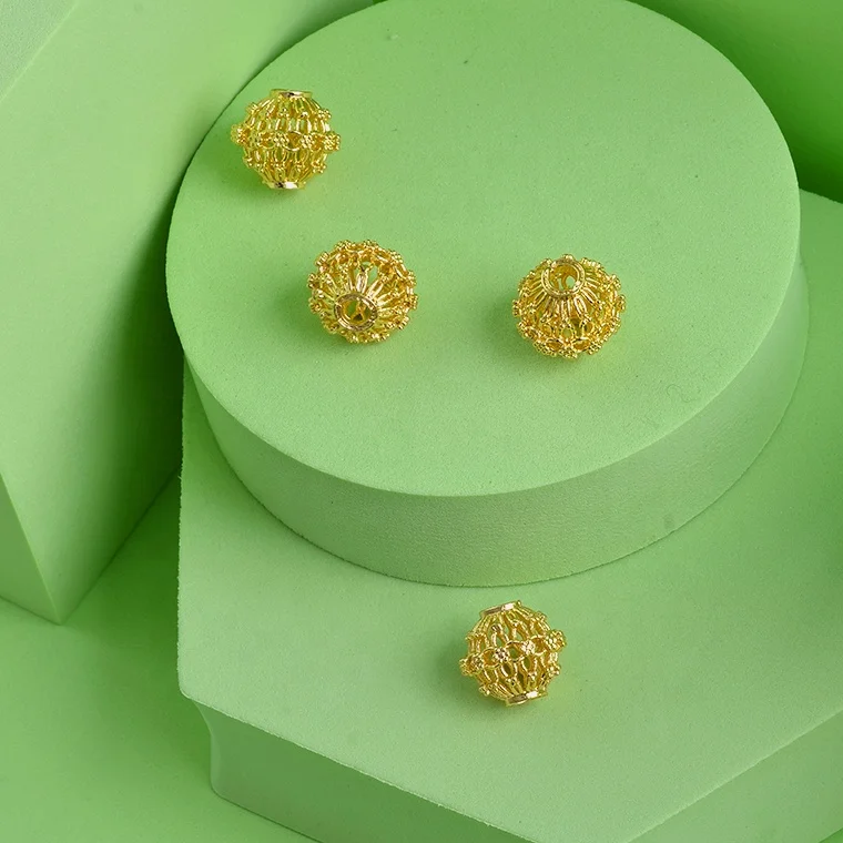 Large Hole 18K Gold Plated Copper Round Lantern Hollow Loose Spacer Beads for Jewelry Making Findings DIY Crafts Accessories