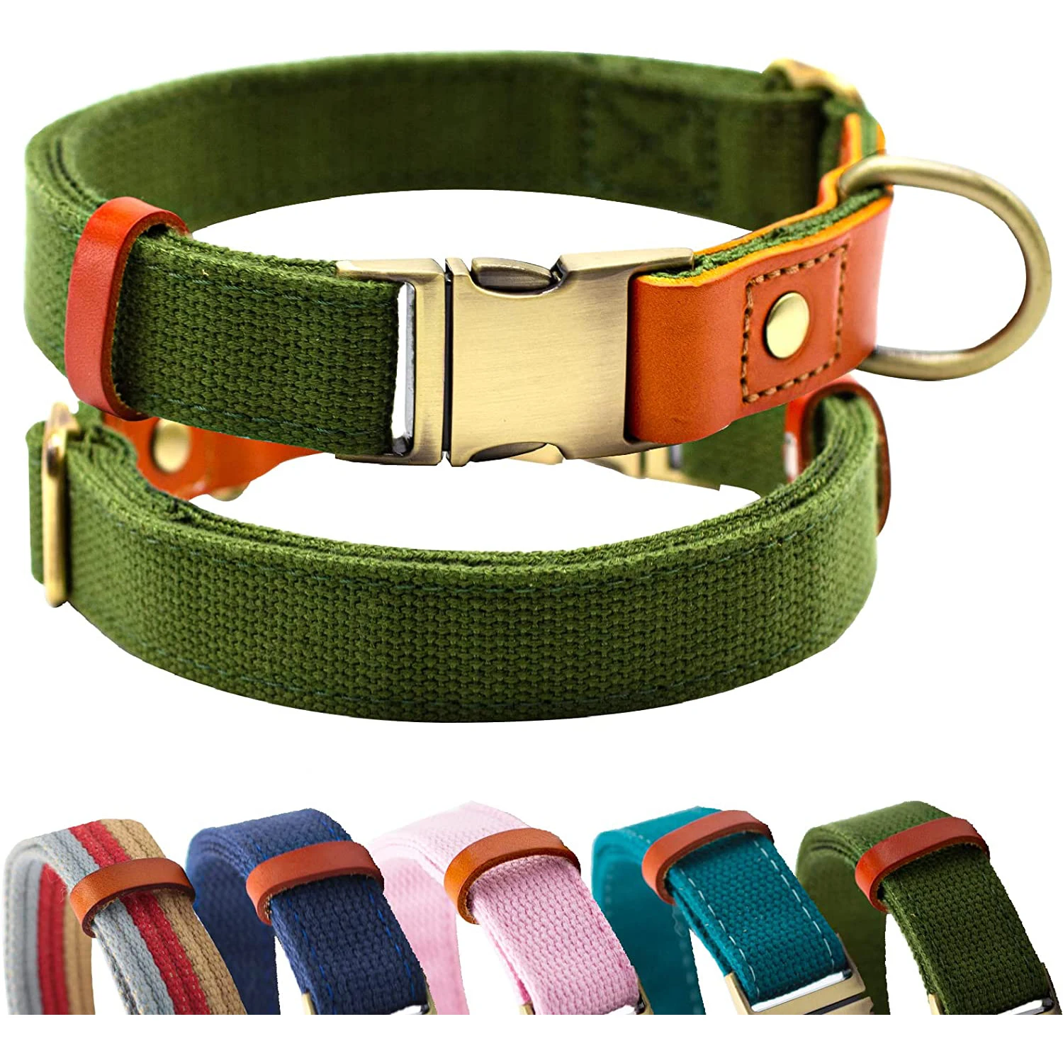 NIBAO Canvas Nylon Dog Collar Durable and Adjustable Classic Pet Collars with Quick-Release Metal Buckle and D-Ring