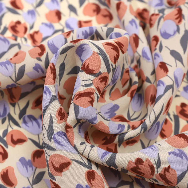 100% Organic Cotton Voile Fabric Custom Digital Jacquard Design Spring Tulip Flowers Woven Plain Interlinings Linings