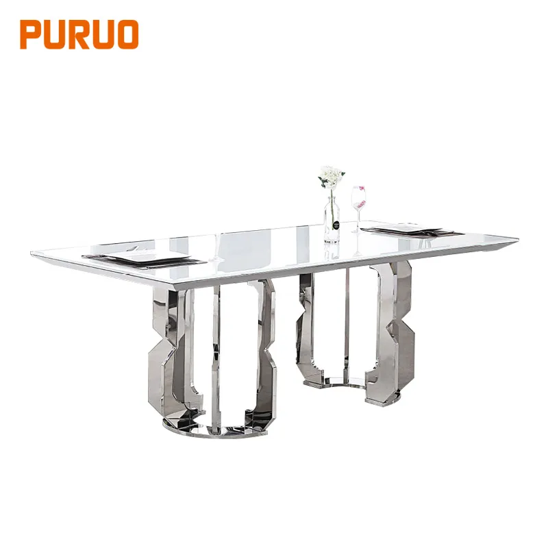 PURUO Marble Stainless Steel Stone Dining Table Designs
