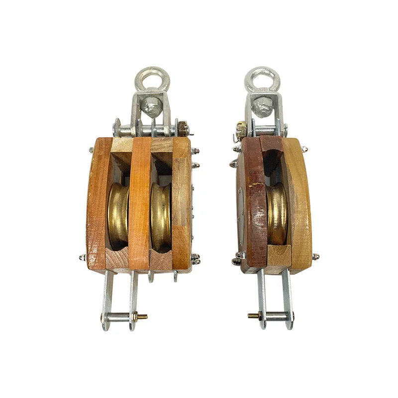 IMPA 231651 MARINE DOUBLE WOODEN  PULLEY BLOCK WOODEN BLOCK WITH HOOK