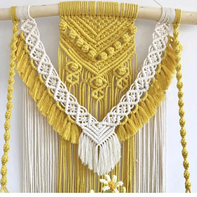 Boho wall hanging cotton rope woven macrame wooden floating shelf multifunctional frame  interior home decoration