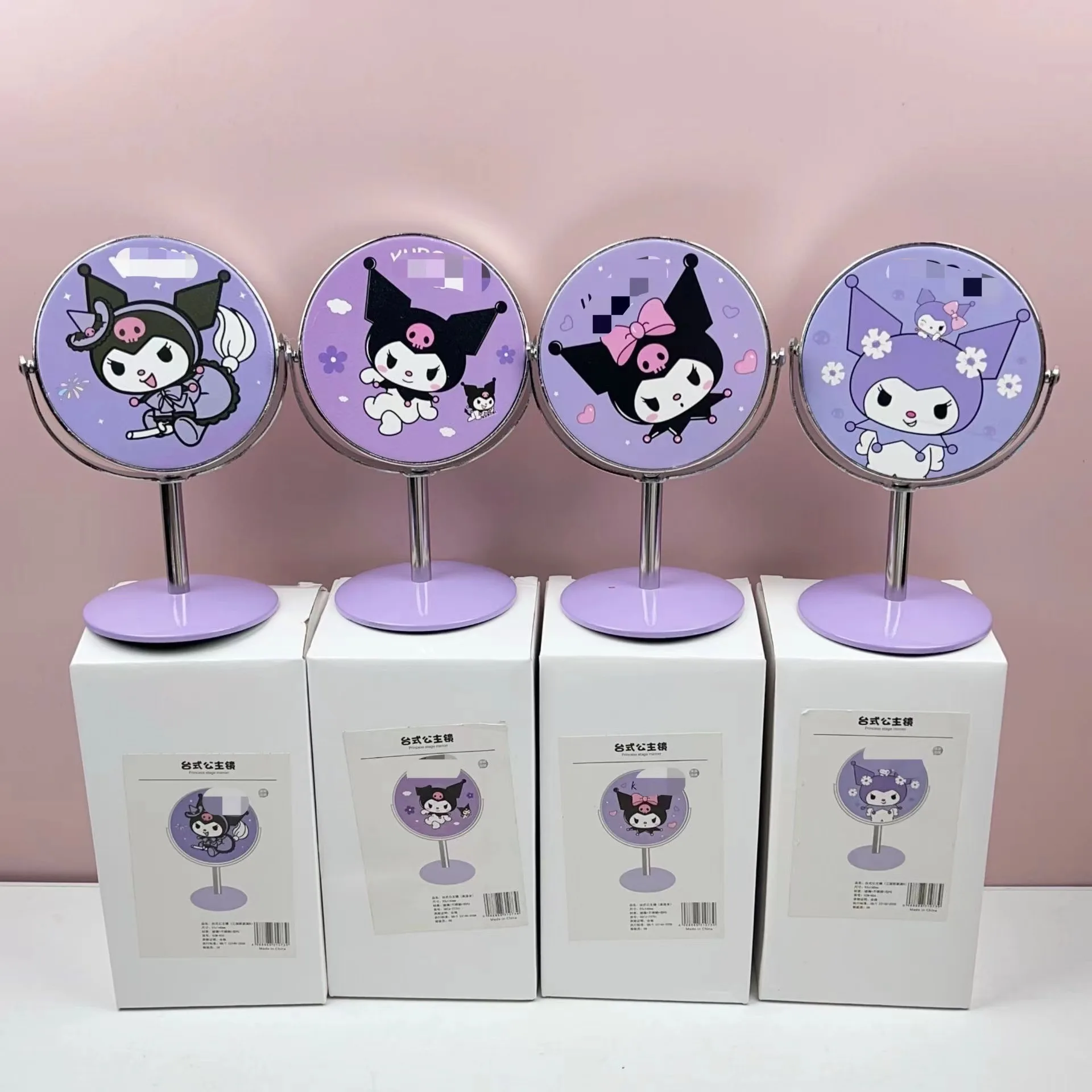 A+ New Wholesale Cartoon Mini Desktop Mirror Portable Sanrioed Mirrors Kulomi Hello Kt Kawaii Makeup Cosmetic PU Mirror