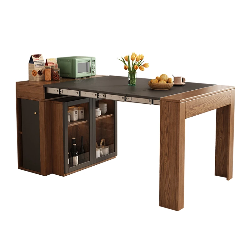 Modern dining table multifunctional retractable table folding wooden dining table restaurant kitchen