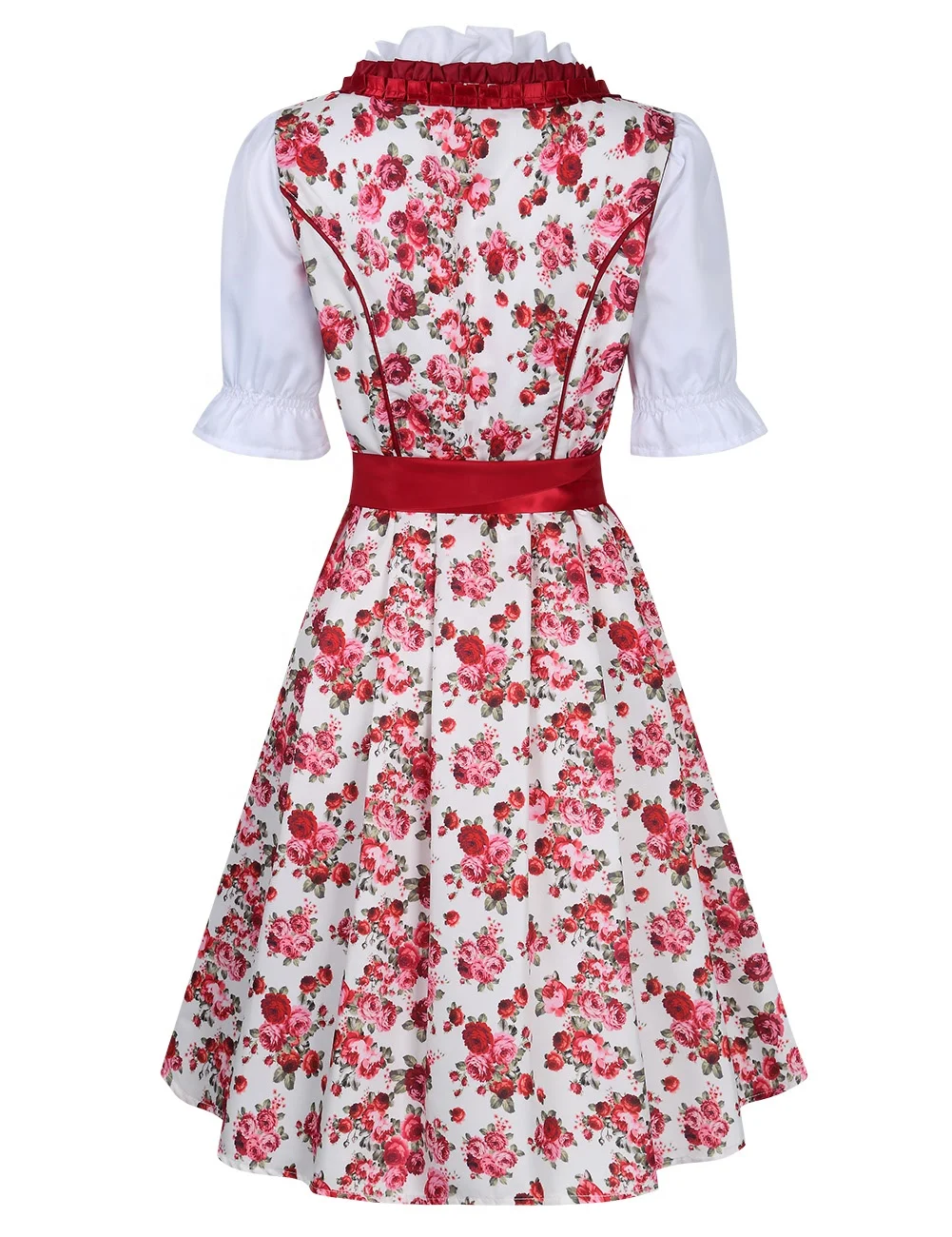 Custom Dirndl Dress With Net and Ribbon Flowers Printed Fabric and Cotton Blouse  / Mini Dirndl / Trachten Dirndl