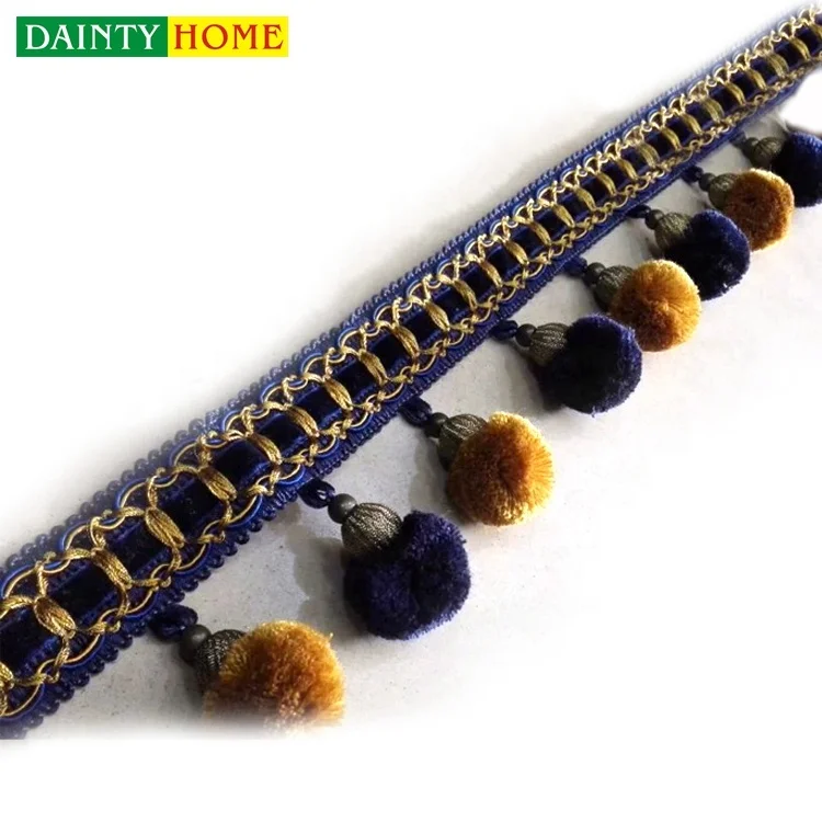 Eco-friendly Dark Coffee Color Ball Curtain Decorative Pom Pom Fringe