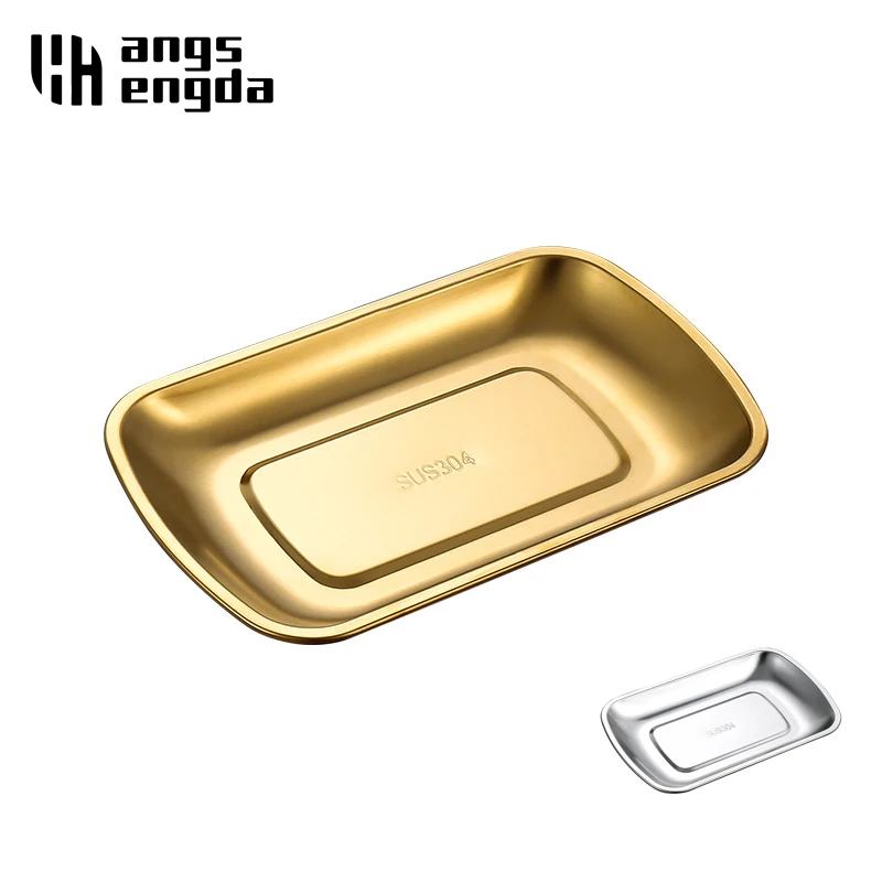 304 Stainless Steel Gold Serving Plate Restaurant Fish BBQ Skewers Seafood Sushi Plate Rectangular Large Flat Storage Tray