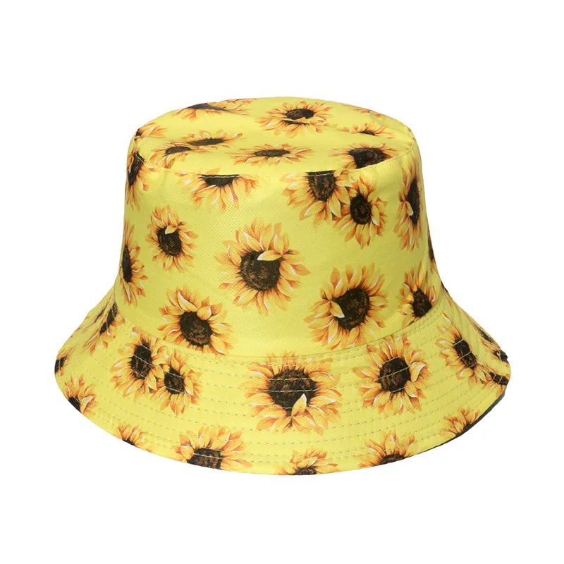 New hot selling spring and summer new double-sided flower sunshade sunscreen flower sunflower sun hat white bucket hat