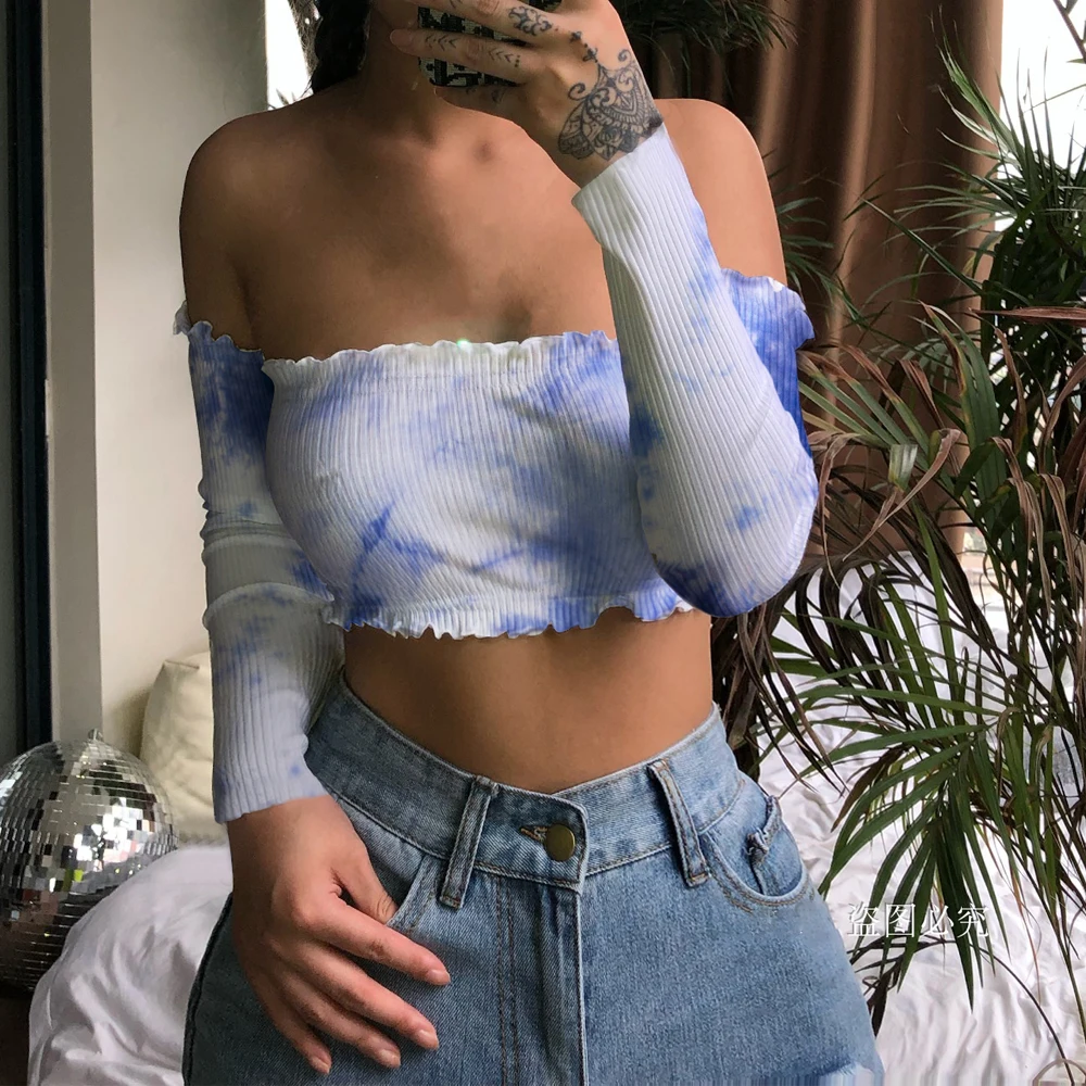 8481 женские тай-дай Топ Лидер продаж женские блузки Топы женские короткие бретели топы 2020 новое поступление
