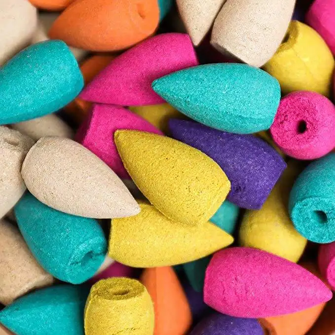 Hot Sale Mixed Color Waterfall Incense Burner Cones Lavender Green Tea Jasmine Rose Wormwood Sandalwood Backflow Incense Cones