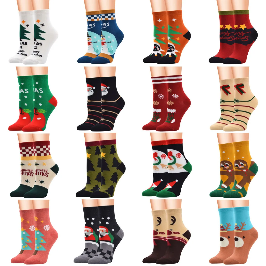 2024 Wholesale Cotton Women Jacquard Christmas Cute Teen Girl Socks Hot Gift Package Support Xmas Dresses Socks For Lady
