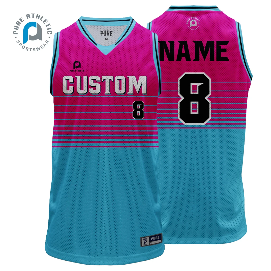 Чистая 2021 розовая и синяя Баскетбольная Униформа, оптовая продажа, дизайнерские Дешевые сублимированные женские трикотажные изделия для баскетбола с принтом