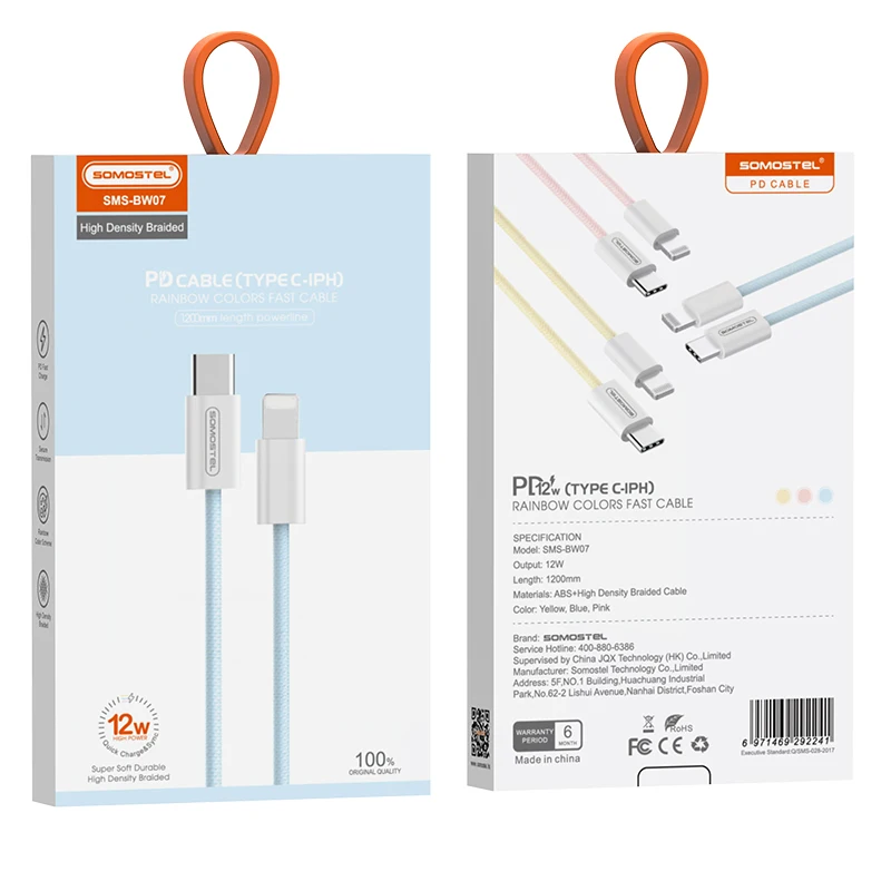 Somostel phone cable nylon braided 20W 60W fast charging data line type-C travel adapter cable de celular for iphone 14 Pro Max