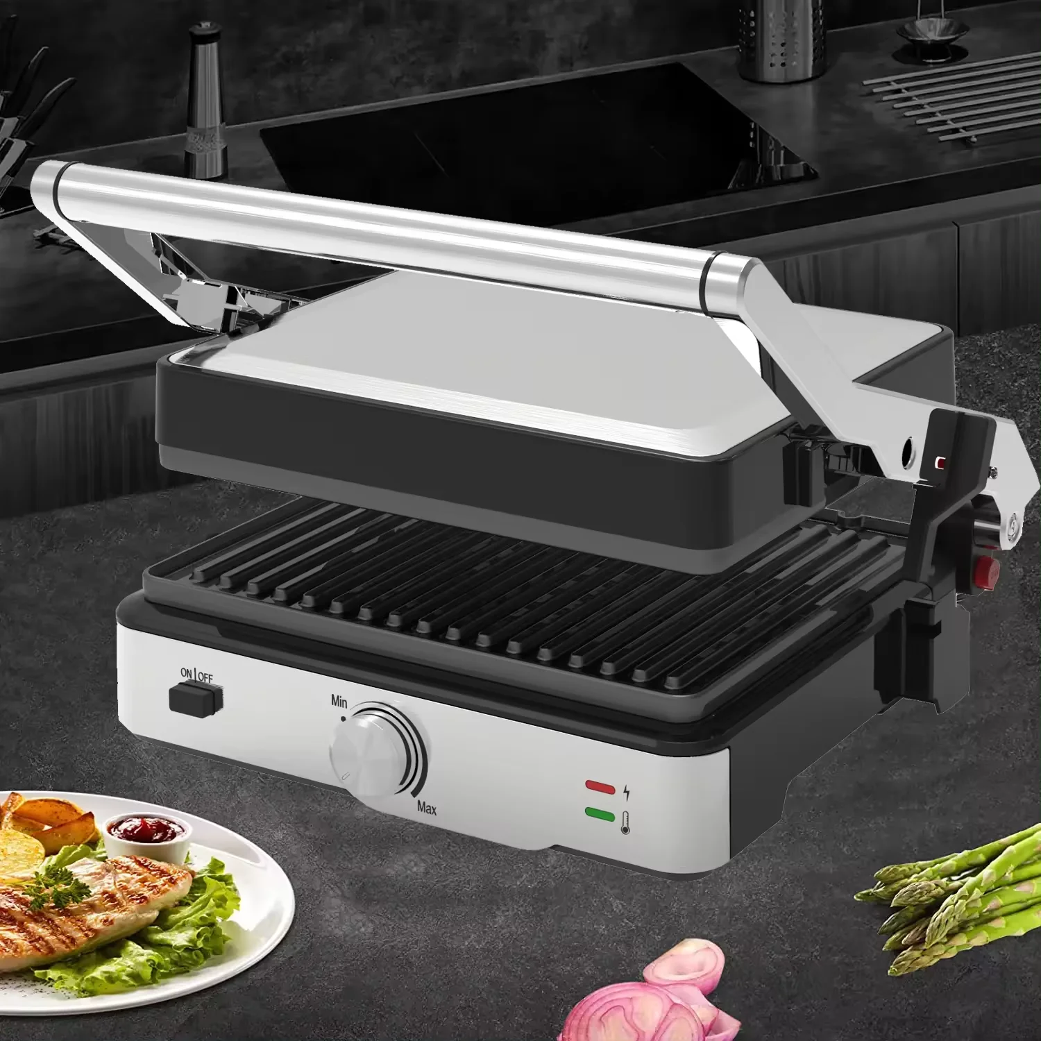 Hot Sale Electric Griddle Stainless Steel Contact Press Grill  Panini Grill Household Equipment