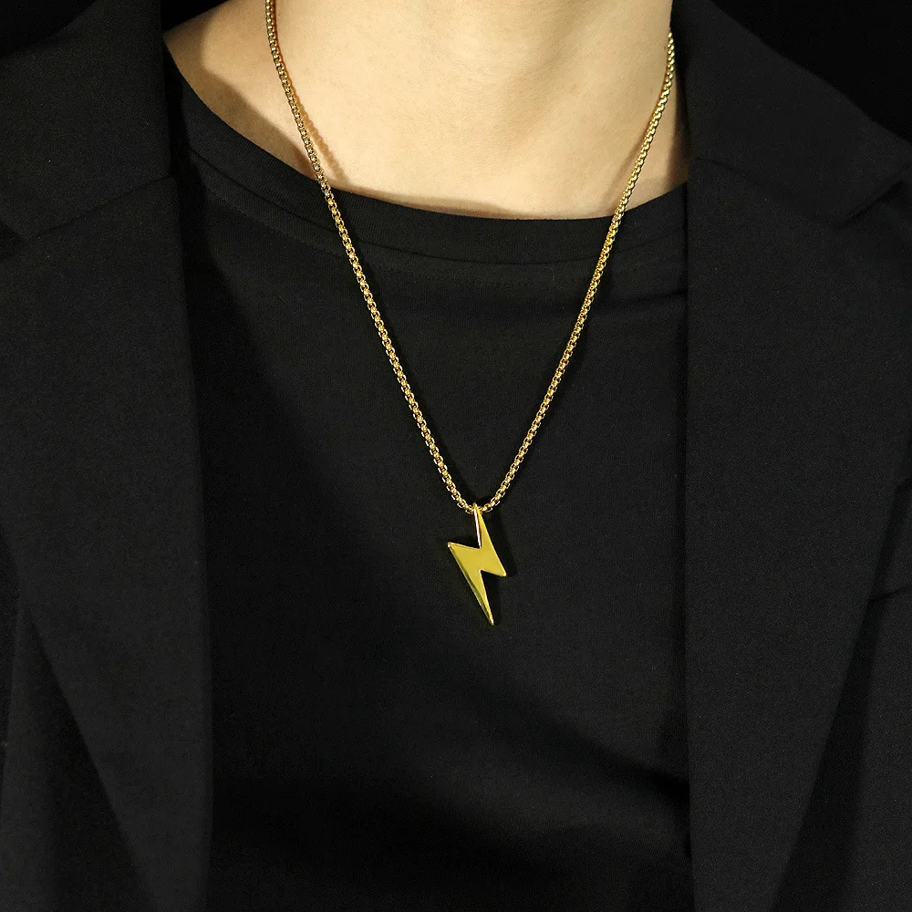 Ins Celebrities Same Style Thunder Lightning Pendant Stainless Steel Necklace Men 7