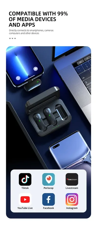 M8-2L Professional Lapel Lavalier Wireless Recording Microphone Mini Mic for Mobile Phone