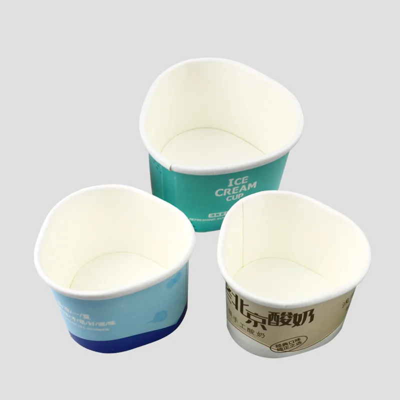 Disposable Paper Cup Thickened Ice Cream Paper Cup 130ml Triangle Injection Cover Ice Cream Paper Cup Customization