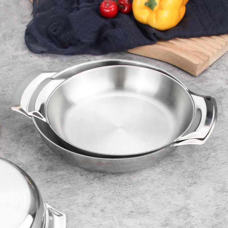 Hot Selling Stainless Steel Plate Seafood Metal Serving Tray Round Plate Metal Decorative Tray Plate With Double Ear