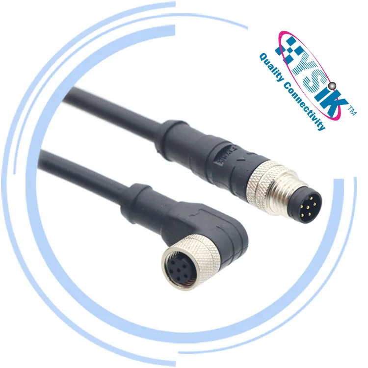 M8 double ended plug in connector 4pin elbow PVC PUR jacket 1m 2m Custom length  female and male cable connector
