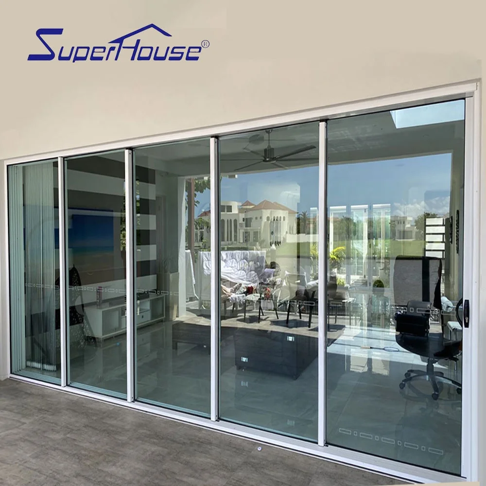 Australia standard modern sliding door double glazed 3 panel stacker door slim frame aluminum patio door for villa house