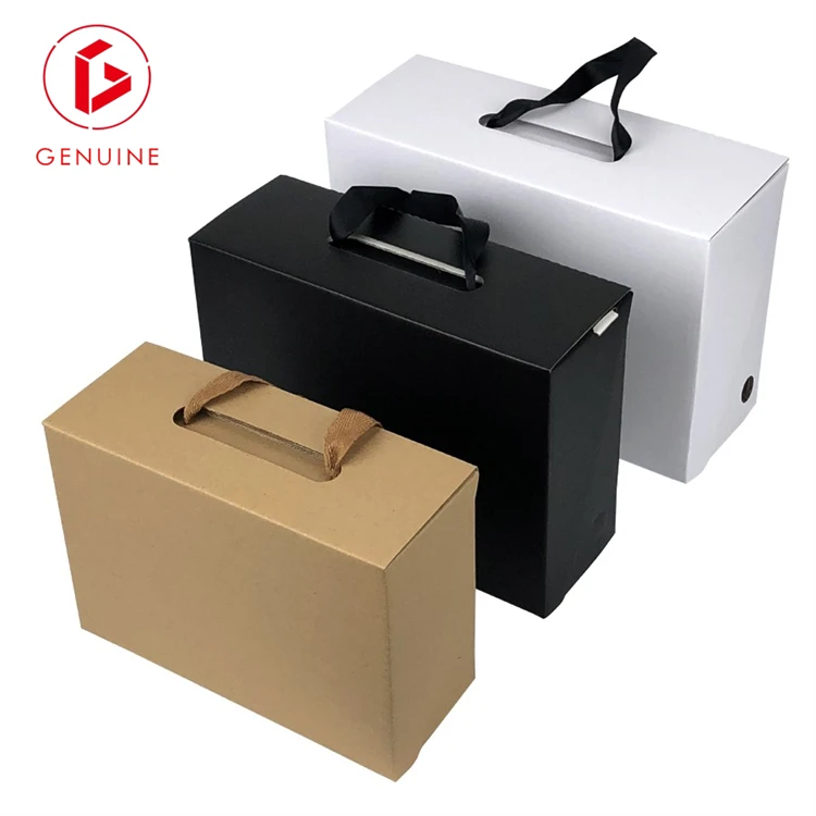 Custom foldable ribbon handle corrugated cardboard packaging clothing underwear shoe box