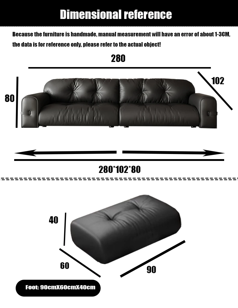 SUKE Luxury American style Pure Black genuine Leather sofa Set Retro modular Straight Row sectional couch Living Room Sofas