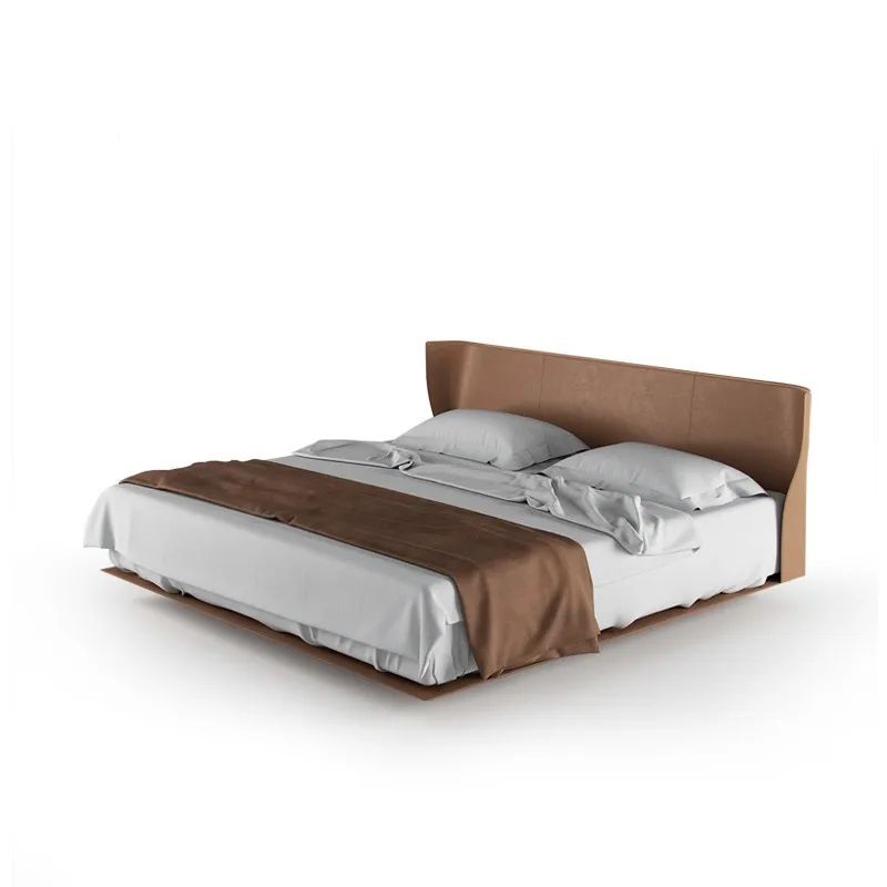 Creative wing headboard Italian king size bed set minimalist design bedroom floating leather bed furniture