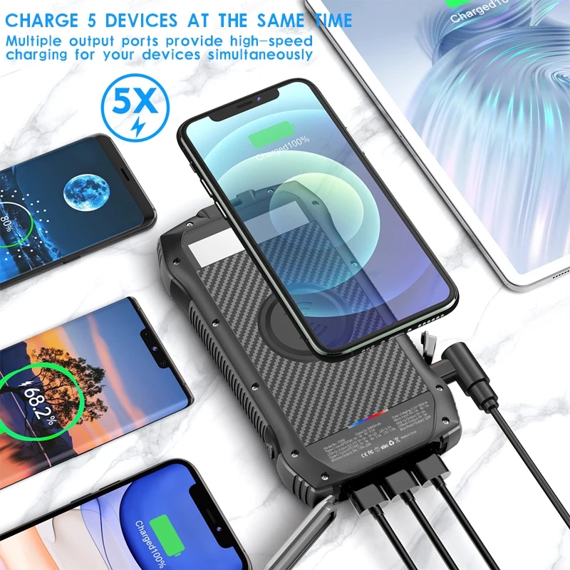 Wholesale multifunction 20000mah power bank wireless charger external battery pack IPX6 waterproof with flashlight