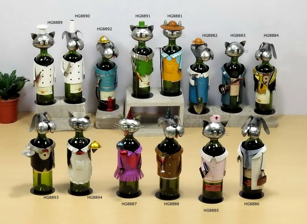 Metal Craft Nurse Cat Wine Bottle Holder
