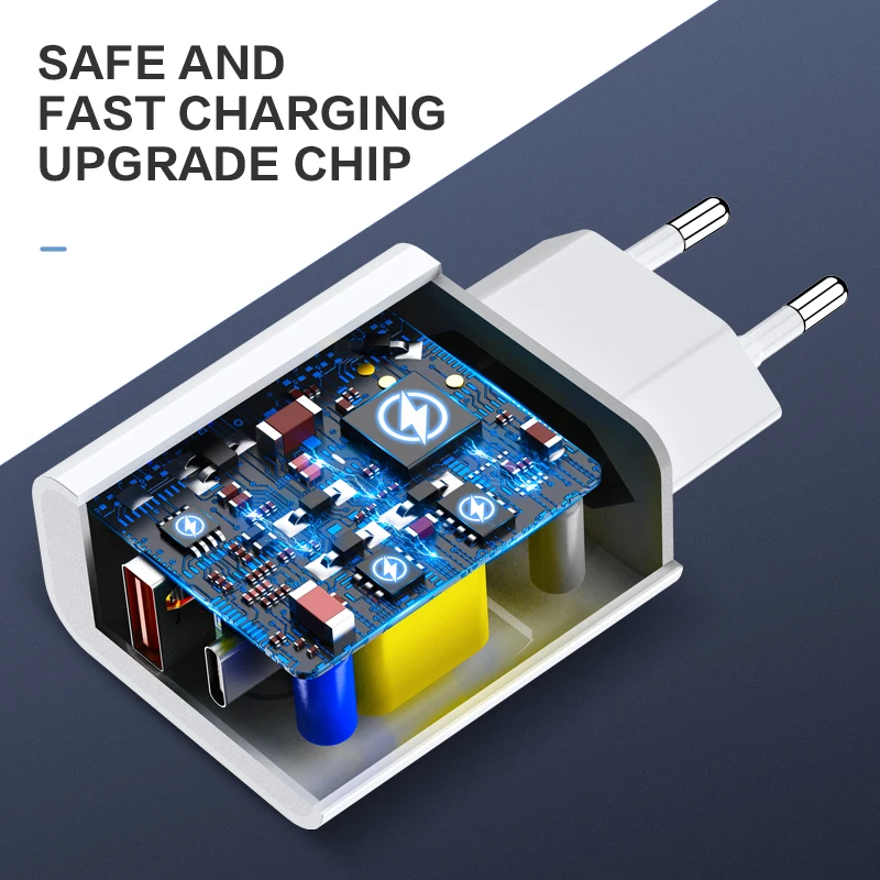 Лидер продаж зарядное устройство с двумя Usb-портами мощностью 20 Вт типа C для аккумуляторов безопасные