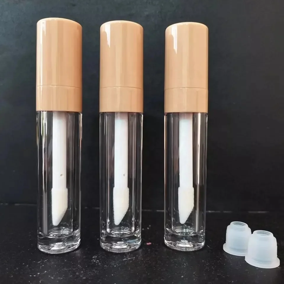 Empty black top thick crystal transparent lip gloss containers tube lip glaze packaging with middle ring and big brush wand 8ml