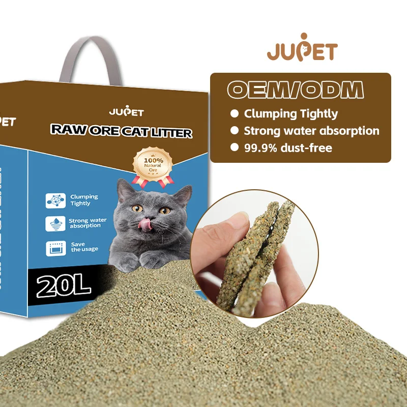 Популярный новейший продукт JUPET, идеальный, 20 кг, 6 л, 7 л, оптовая продажа, сырая руда, кошачий песок, наполнитель для котят