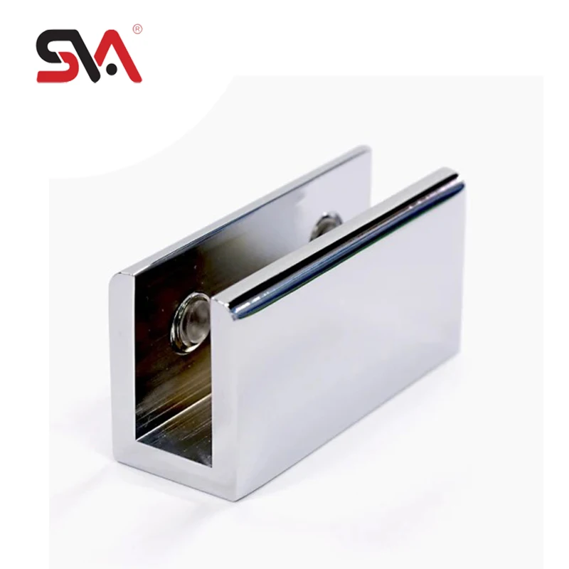 Best Selling Customized Polished Chrome Bathroom Hardware Modern Square Brass Shower Glass Door Shelf Clamp Clip