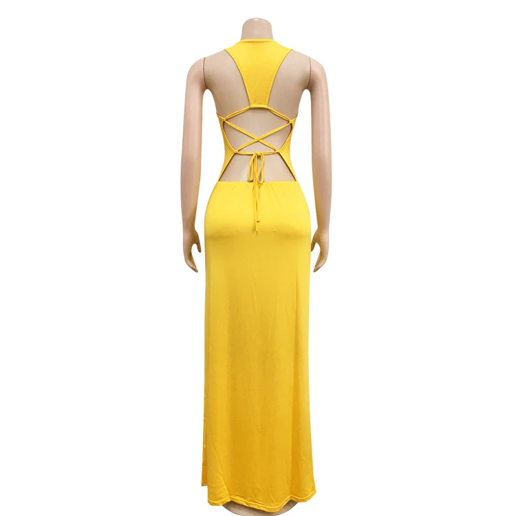 L51638 Summer Sleeveless Sundress Sexy Womens Long Maxi Dress Solid Color Casual Dresses Ankle-Length with Plain Dyed Technique