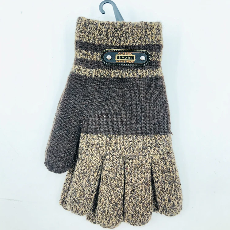 Factory Directly sale Winter Gloves Mens Mix Knit Gloves for Cold Weather With PU Label