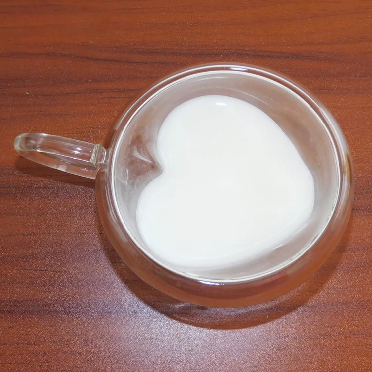 Heart Shaped Clean Double Walled Insulated Glass Coffee Mugs or Tea Cups with Handle