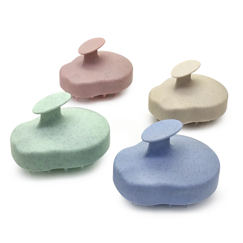 Print logo Wheat Straw Shampoo Brush Scalp Exfoliator Care Hair Washing Brush Soft Silicone Scalp Massager Brushes